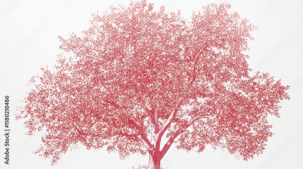 Fototapeta premium A Captivating Crimson Tree: Detailed Line Art Illustration of a Majestic Red Tree