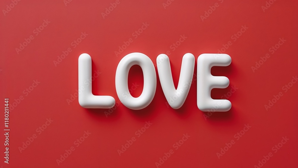 Creative display of the word love on a vibrant red background in minimalist art Creative display of the word love on a vibrant red background in minimalist art