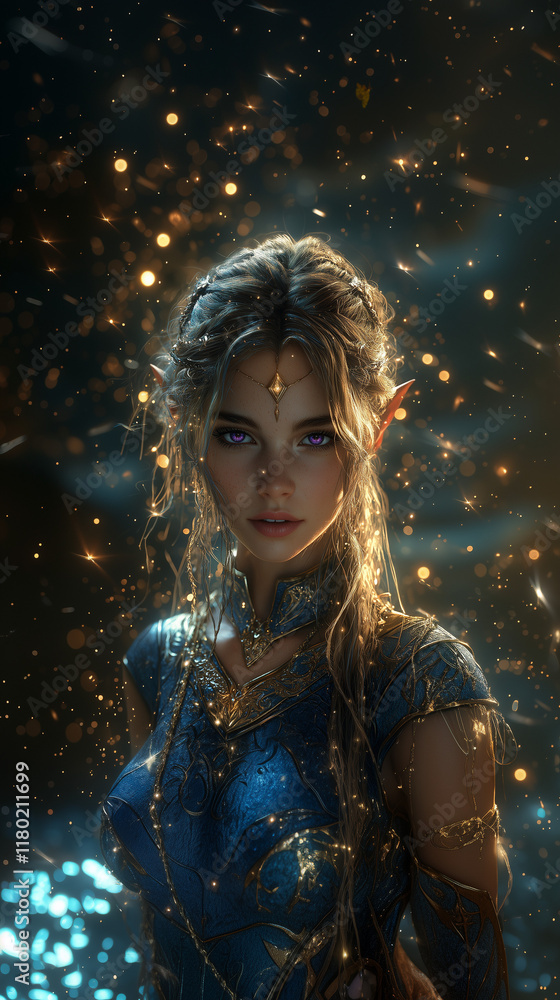 Magical Elf Woman in Radiant Blue Attire Magical Elf Woman in Radiant Blue Attire