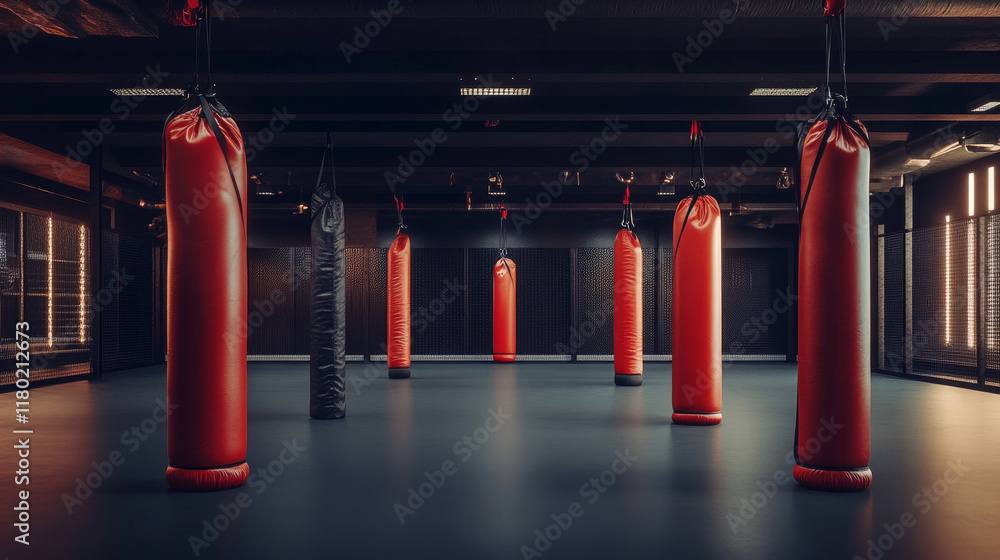custom made wallpaper toronto digital"Boxing ring surrounded by hanging punching bags in a sports hall designed for boxing."