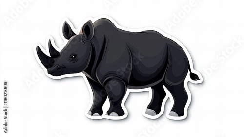 A powerful black rhinoceros illustration, rendered in dark shades against a white backdrop. This image evokes a sense of wildlife and nature. photo