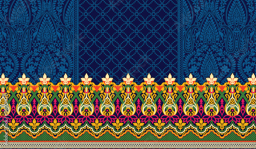 Ornate Mughal-inspired trellis motifs with vibrant hues, offering a bold statement for fabric and interior design.