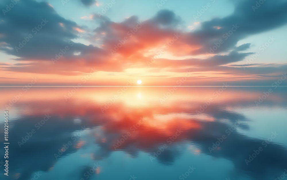 Serene sunset reflecting on calm ocean water. Serene sunset reflecting on calm ocean water.