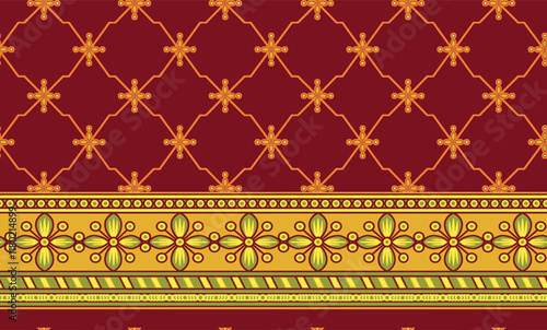 Ornate Mughal-inspired trellis motifs with vibrant hues, offering a bold statement for fabric and interior design.