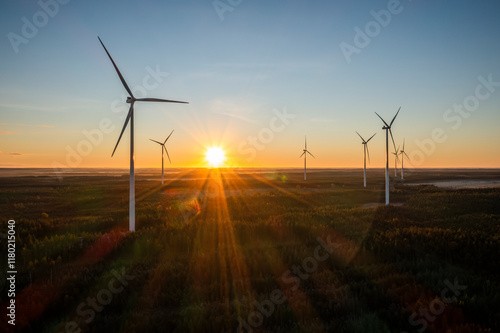 Wind farm in Scandinavia producing renewable wind energy. Finland