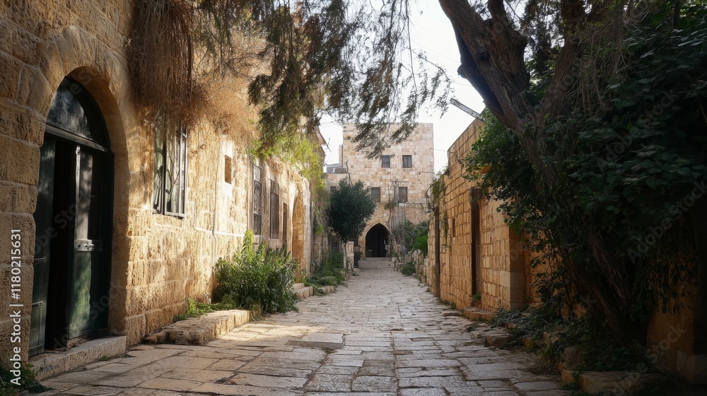 Ancient Stone Alleyway in a Mediterranean Town Ancient Stone Alleyway in a Mediterranean Town
