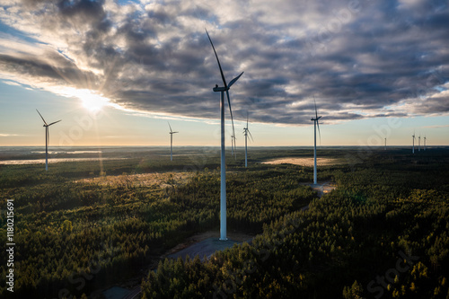 Wind farm in Scandinavia producing renewable wind energy. Finland photo