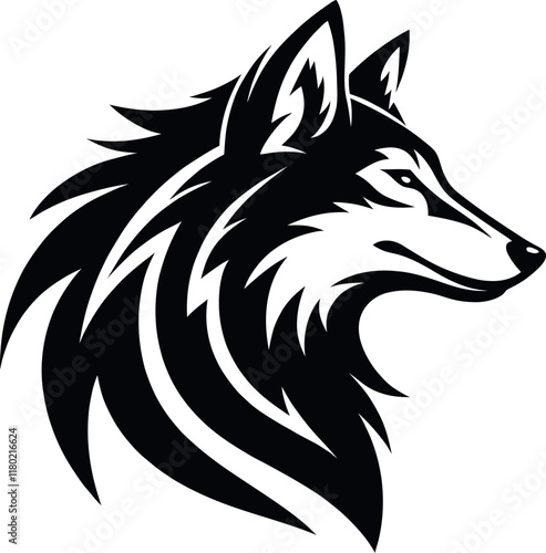 wolf silhouette vector line art logo design