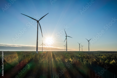 Wind farm in Scandinavia producing renewable wind energy. Finland