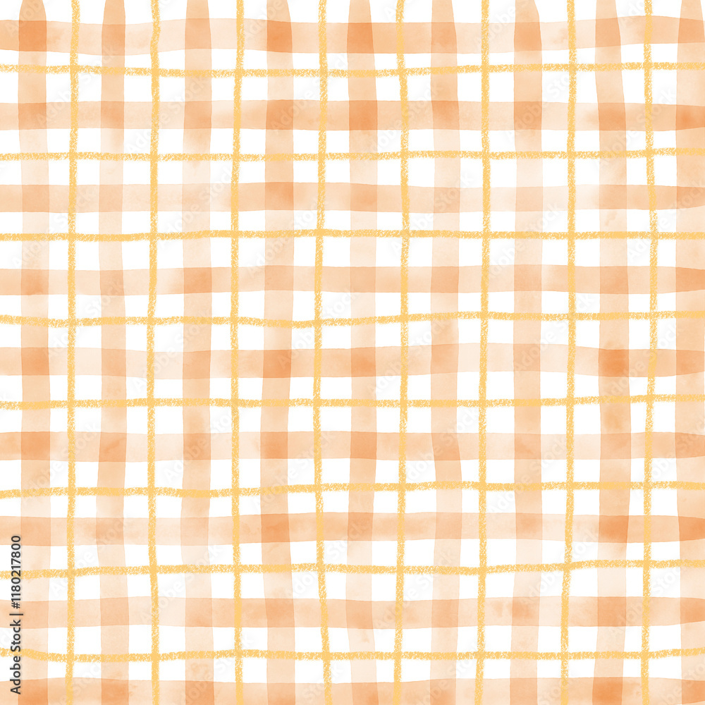 Orange Plaid Gingham Hand Drawn Background Pattern Overlay Orange Plaid Gingham Hand Drawn Background Pattern Overlay
