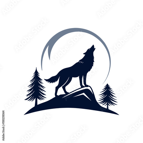 wolf silhouette vector line art logo design