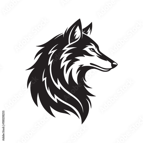 wolf silhouette vector line art logo design