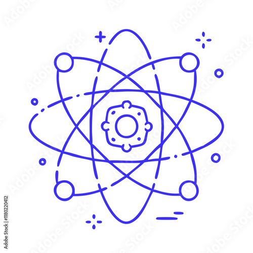 Minimalist line drawing of an atom symbolizing science and chemistry