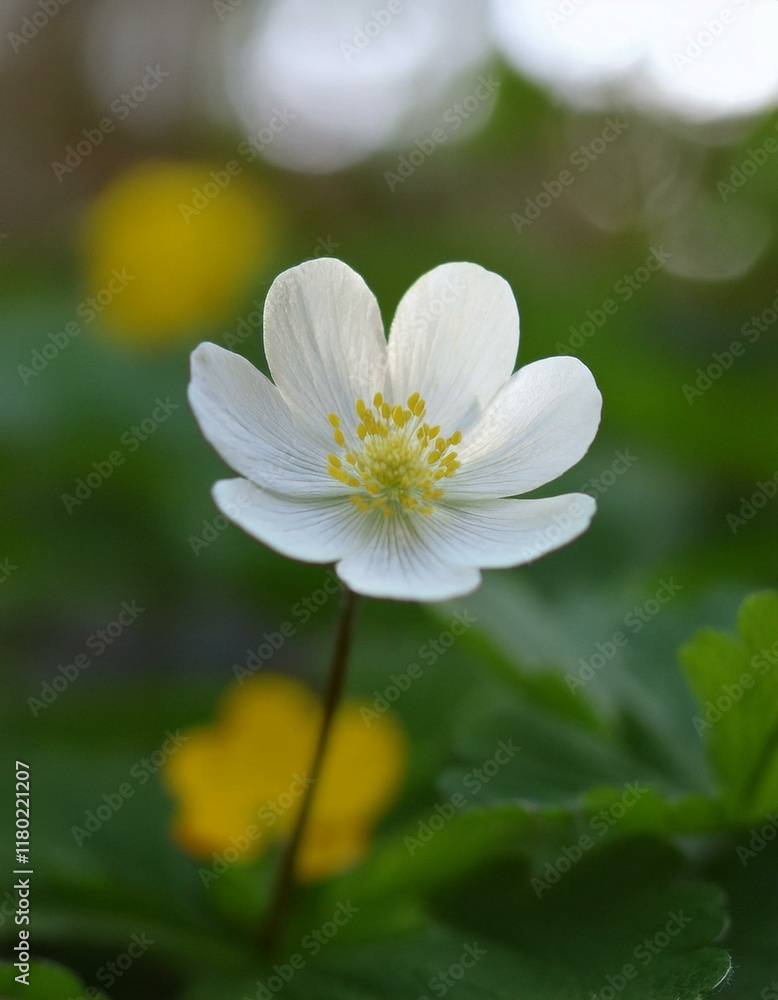 Delicate white flower blooms in soft sunlight. Delicate white flower blooms in soft sunlight.
