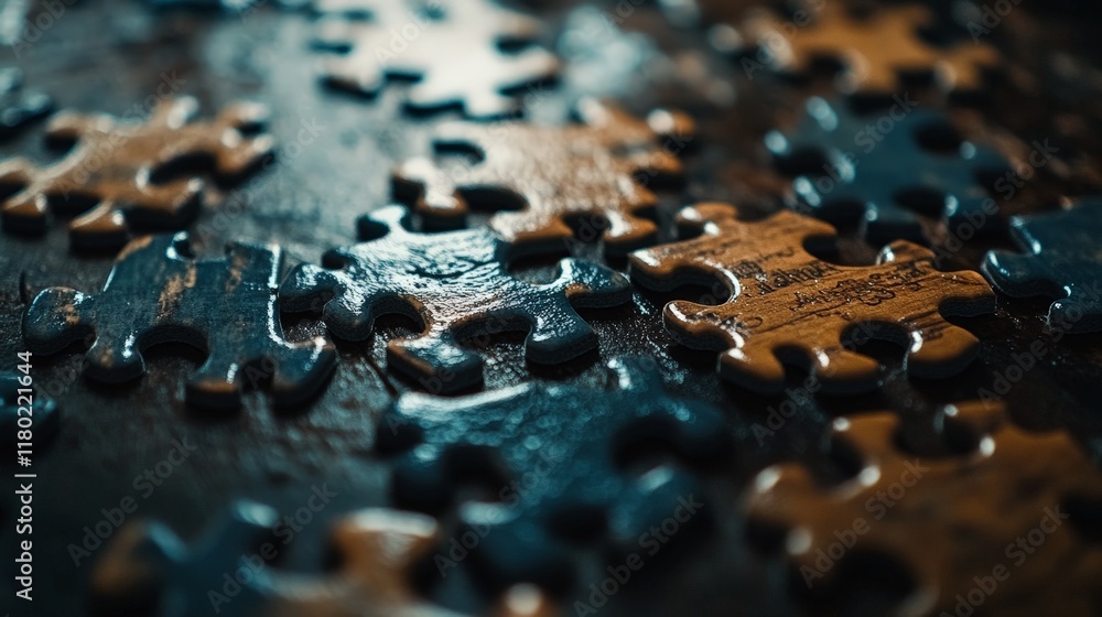 Front view of interlocking puzzle pieces with a soft-focus gradient background. Ideal for teamwork, problem-solving, and creativity concepts. Front view of interlocking puzzle pieces with a soft-focus gradient background. Ideal for teamwork, problem-solving, and creativity concepts.