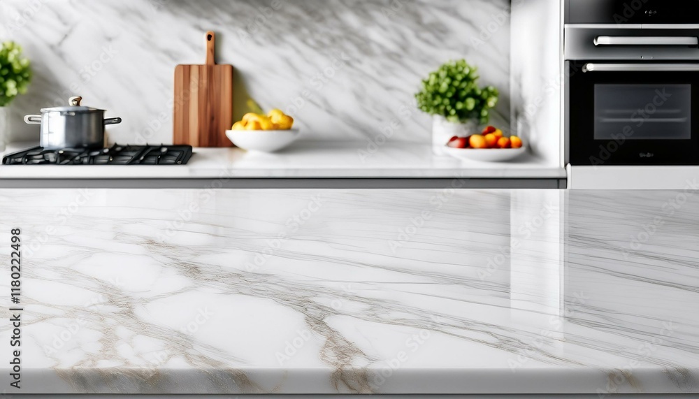 Clean, modern kitchen countertop with marble texture. Clean, modern kitchen countertop with marble texture.