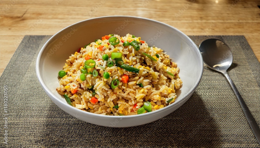 Delicious fried rice in a bowl. A simple yet satisfying meal. Delicious fried rice in a bowl. A simple yet satisfying meal.