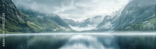 Wallpaper Mural Majestic mountain landscape with calm waters reflecting the sky Torontodigital.ca
