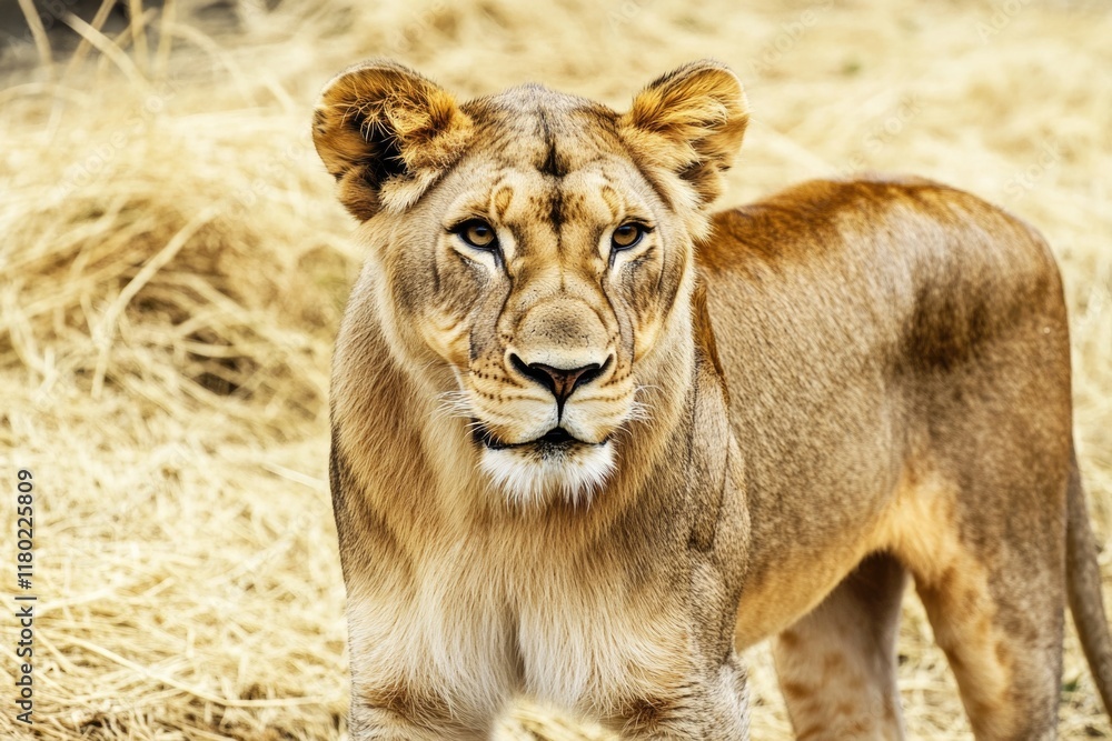 Obraz premium A close-up shot of a lion's face in a natural setting
