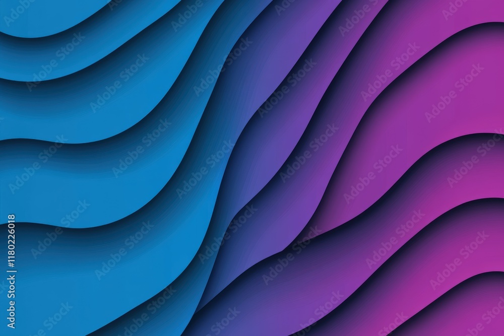 Vibrant abstract wave patterns in blue and purple hues create visual depth