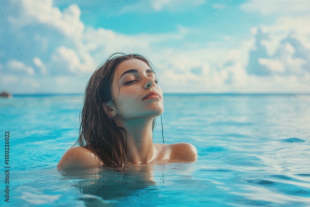 Woman on tropical vacation paradise on sea Woman on tropical vacation paradise on sea