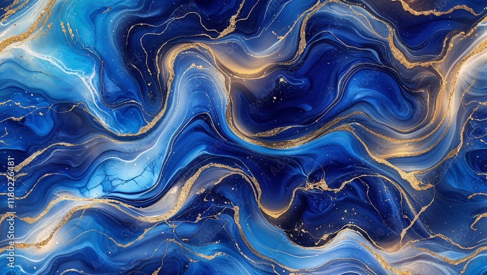 Obraz premium Vibrant Luminous Blue and Gold Abstract Masterpiece, Merging Fluid Shapes and Radiant Hues to Create a Captivating, Elegant Fusion of Light and Movement