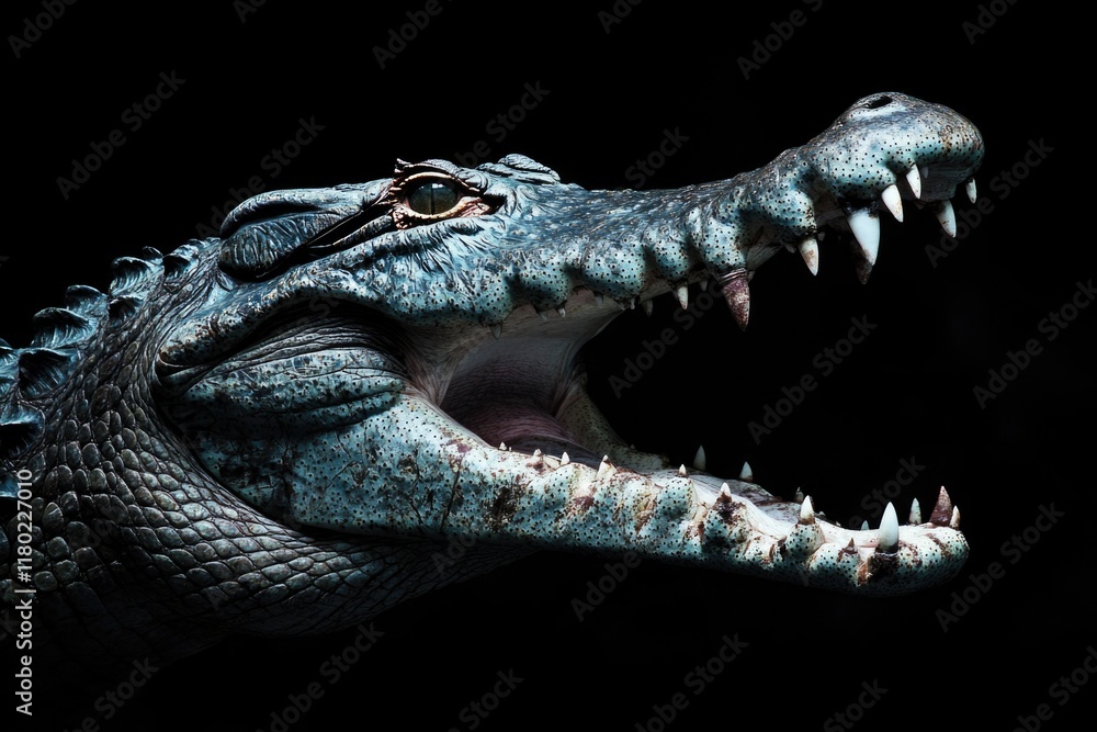 Obraz premium A close-up view of a crocodile's mouth in an open position, suitable for use in images about wildlife, nature, or reptiles