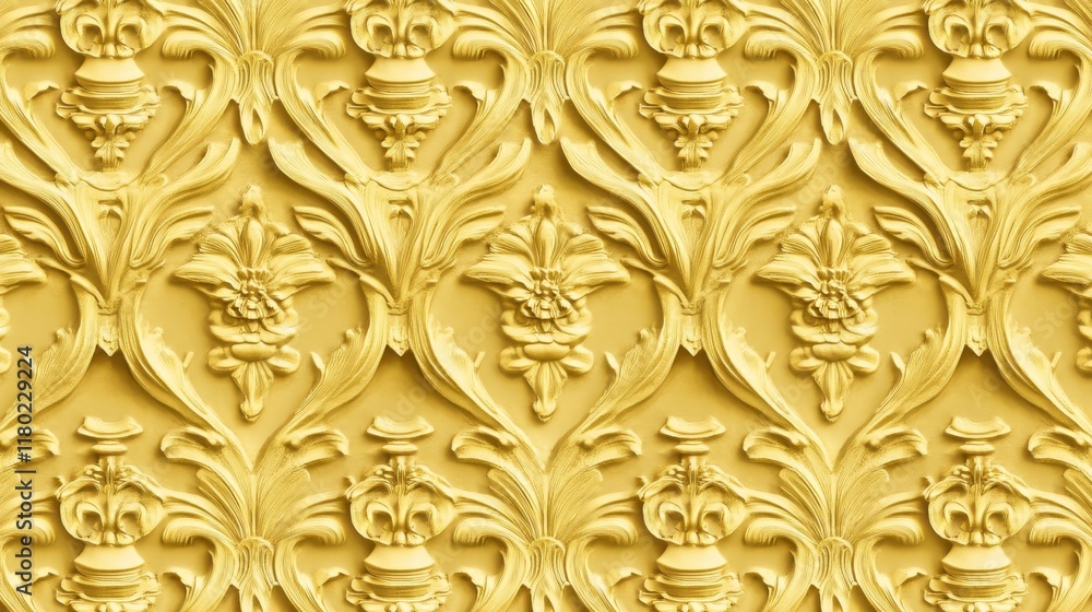 Opulent Gold Bas-Relief Wall Design with Intricate Floral Patterns Opulent Gold Bas-Relief Wall Design with Intricate Floral Patterns