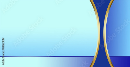 A composition of empty space in gradient blue with gold curved lines as background design inspiration for graphic visual arts or decorative designs in applied arts