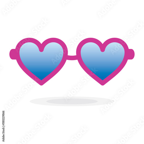 Pink heart shaped sunglasses isolated icon on white background. Purple heart shape sunglasses for photo booth, photo props. Illustration for holiday party celebration evening, scrapbooking, selfie app