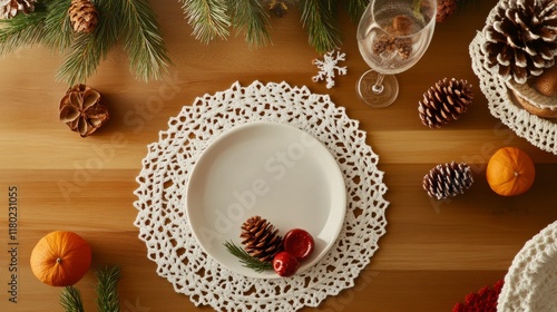 Wallpaper Mural Elegant Holiday Table Setting with Crochet Placemats and Festive Decor Torontodigital.ca