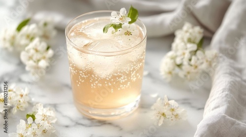 A chilled glass of elderflower lemonade.