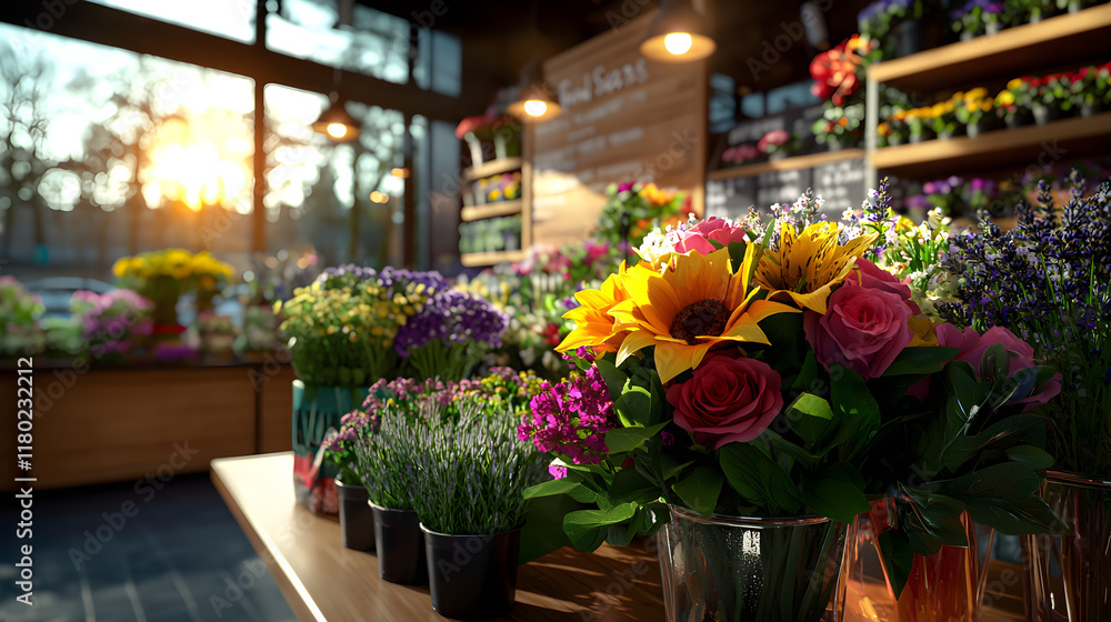 Fototapeta premium A flower shop with a variety of flowers on display