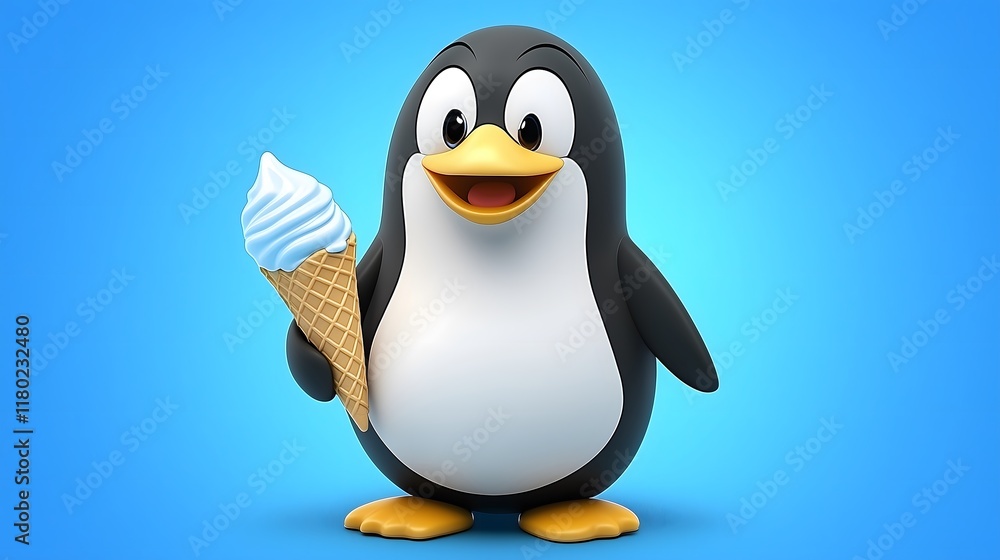 Fototapeta premium A Penguin's Delightful Ice Cream Adventure