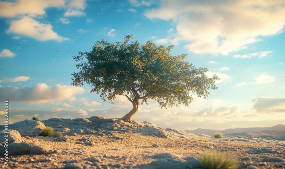 Fototapeta premium An acacia tree, a symbol of resilience in arid environments.