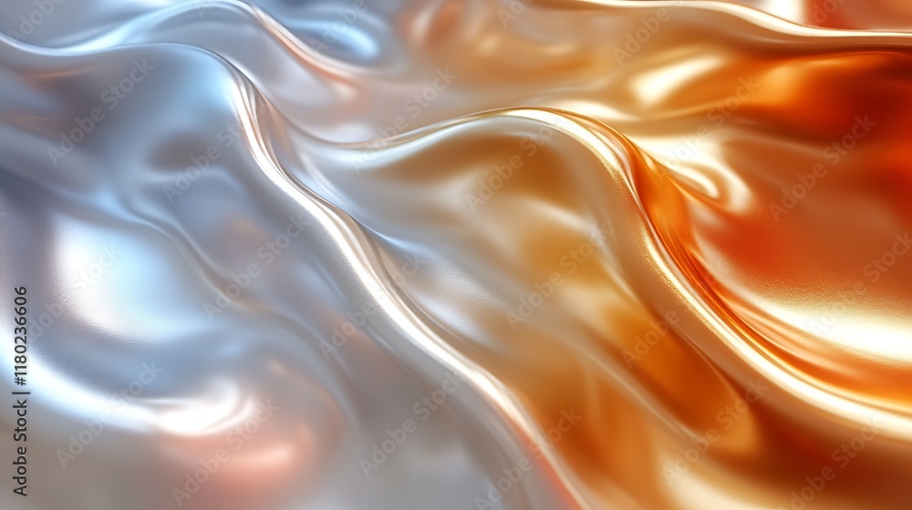 Obraz premium Abstract metallic waves, silver and gold gradient.