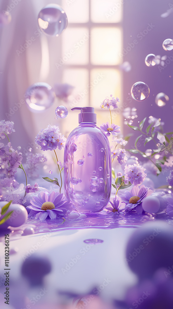 Shampoo bottle oval in shape on a stand bathroom