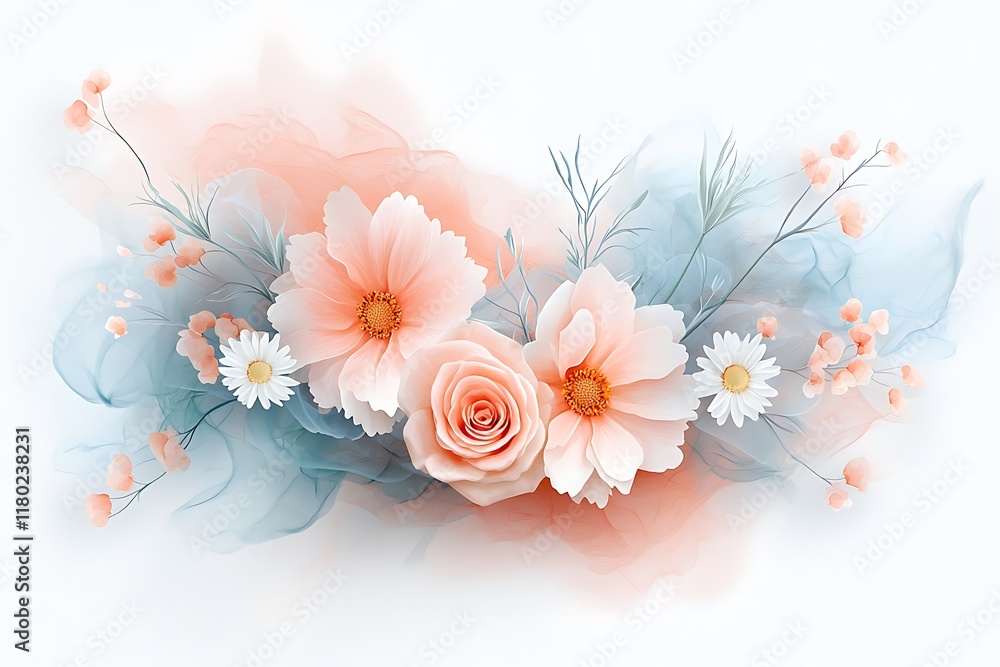 Obraz premium Valentine's day floral love arrangement beautiful nature digital art soft colors