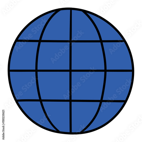 Hand drawn cartoon blue globe icon on white background.