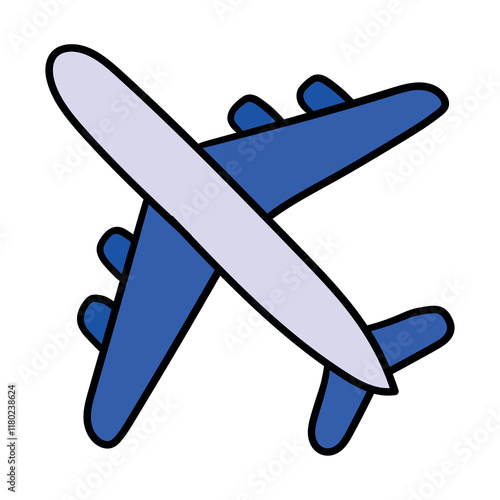 Hand drawn cartoon airplane icon on white background.