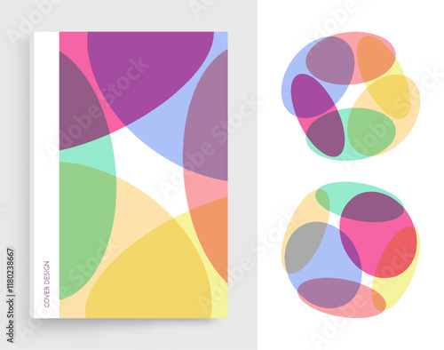 Abstract background with translucent overlapping coloured shapes. Modern design. Set of spheres. 3d vector illustration for brochure, banner, cover, card, flyer or presentation.