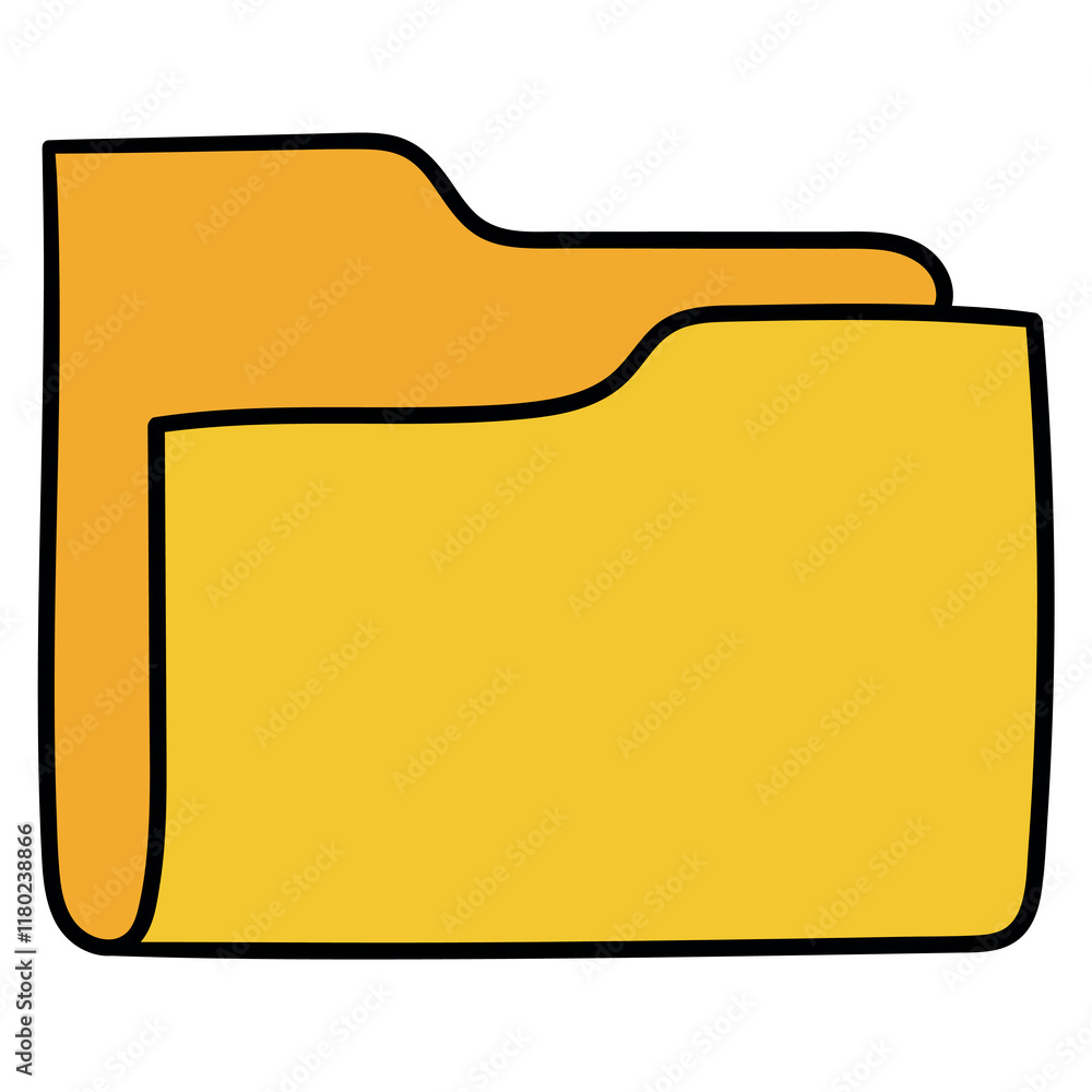 Hand drawn cartoon yellow file folder icon on white background. Hand drawn cartoon yellow file folder icon on white background.