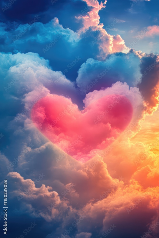 Colourful heart-shaped cloud in the sky. St. Valentine's day love, romance and passion concept