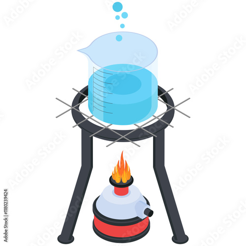 Laboratory Bunsen Burner with Boiling Beaker - Science Equipment Illustration