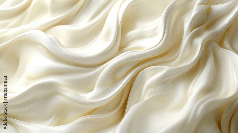 Fototapeta premium A close-up of soft, flowing ivory fabric with gentle waves and folds.