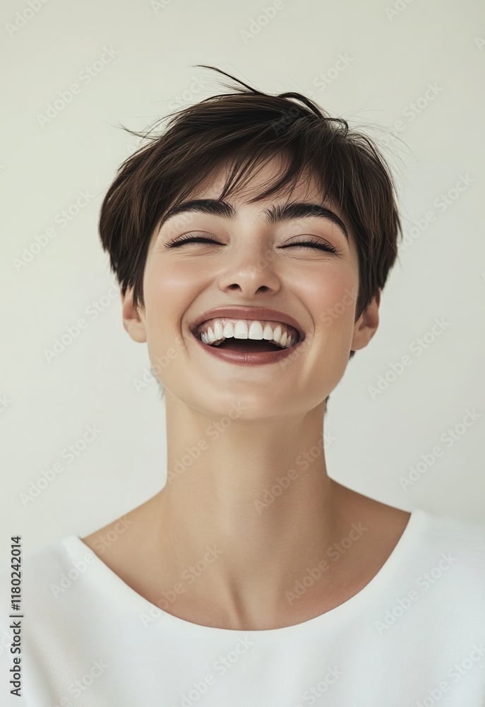 A photograph of an attractive, smiling woman in her fifties with short hair A photograph of an attractive, smiling woman in her fifties with short hair