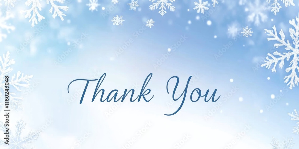 In a winter wonderland setting, a heartfelt thank you message is showcased among delicate snowflakes against a calming blue backdrop, expressing deep appreciation In a winter wonderland setting, a heartfelt thank you message is showcased among delicate snowflakes against a calming blue backdrop, expressing deep appreciation