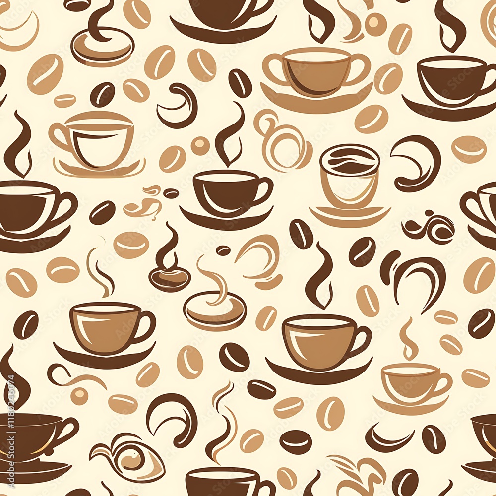 Coffee Cups Beans Steam Pattern Design Background Coffee Cups Beans Steam Pattern Design Background