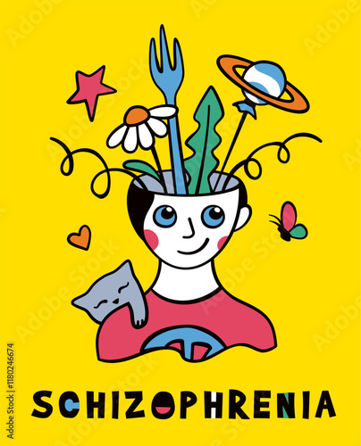 Schizophrenic person illustration. Mental disorder concept, adhd composition