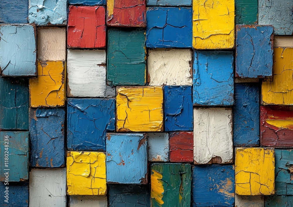 A colorful arrangement of textured wooden blocks in various hues and sizes. A colorful arrangement of textured wooden blocks in various hues and sizes.